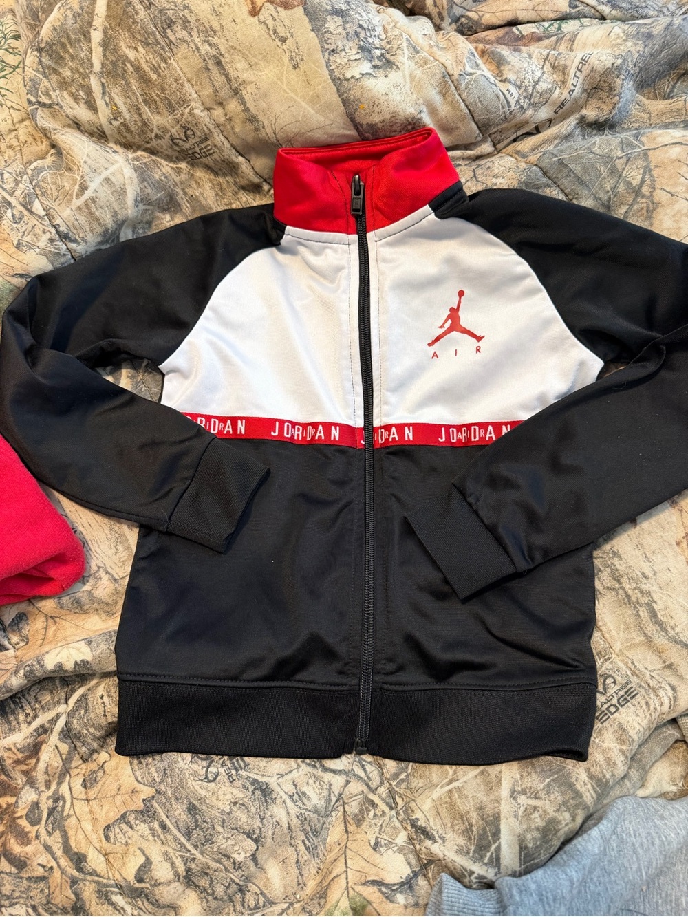 Jordan Kids Black White Red Zip-Up Track Jacket